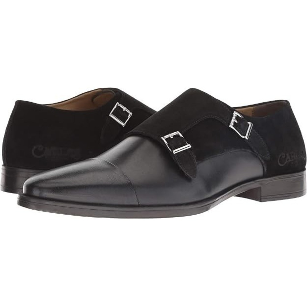Carlos Santana Davis Dress Shoes Mens 8 Black Leather Designer Double Strap Monk
